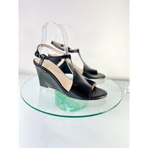 Cole Haan Maddie Wedge Sandals Black Leather Ankle W13616